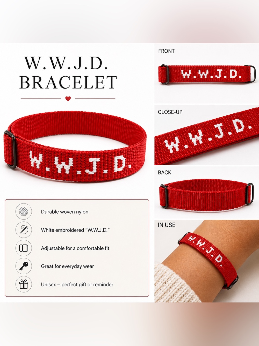 WWJD Bracelet Adjustable Woven Christian Wristband What Would Jesus Do Unisex Re